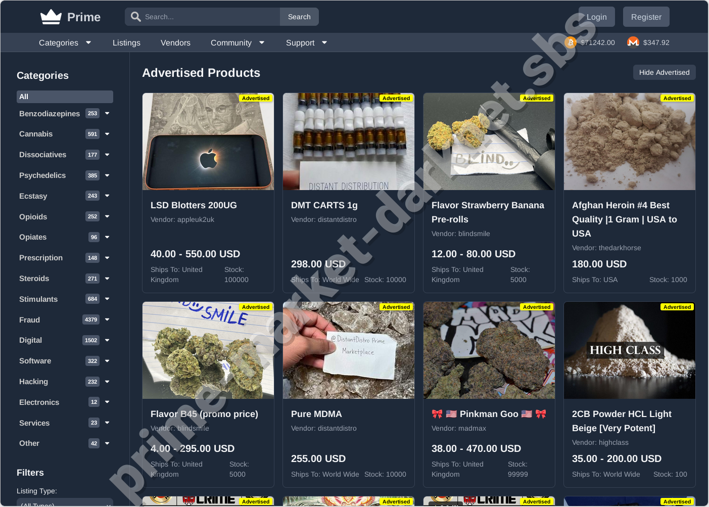Prime Darknet Market user dashboard screenshot