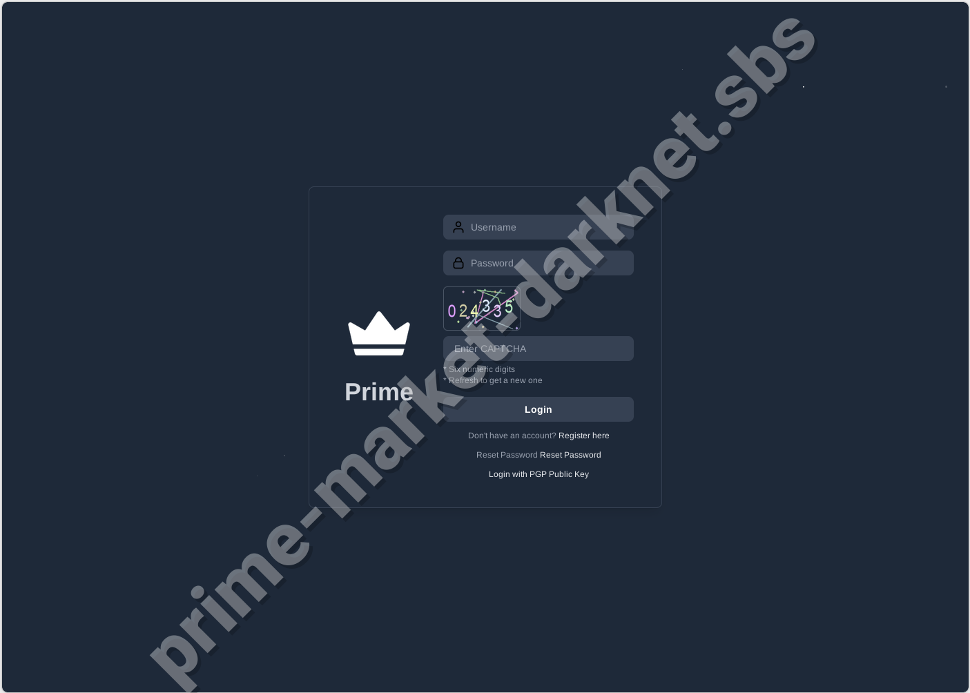 Prime Darknet Market login page screenshot 2026